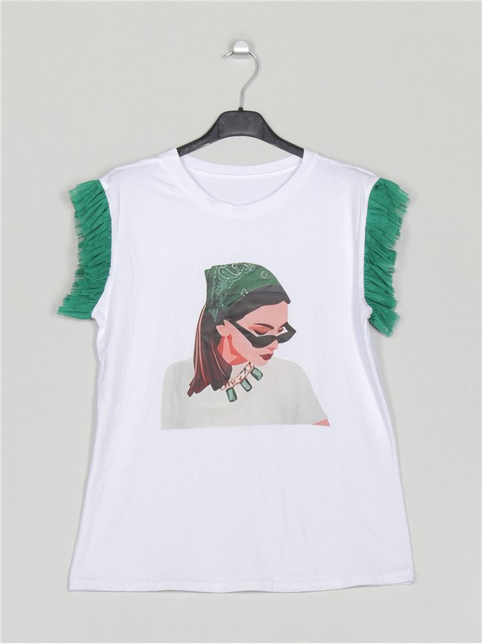 Camiseta girl manga tul verde-hierba