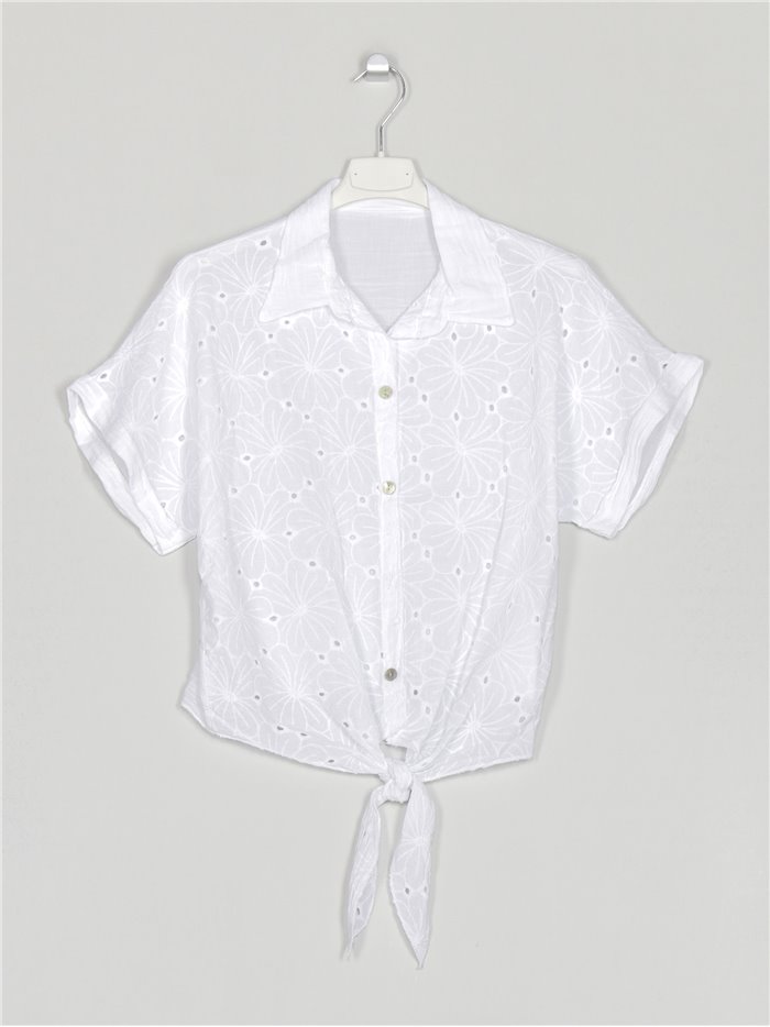 Die-cut shirt with knots blanco