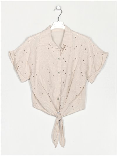 Die-cut shirt with knots beis