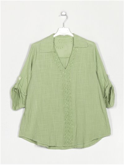 Oversized blouse with guipure verde-manzana