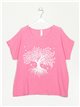 Linen effect tree blouse fucsia