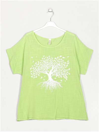 Linen effect tree blouse verde-manzana