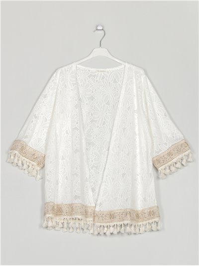 Lace kimono with tassels flores