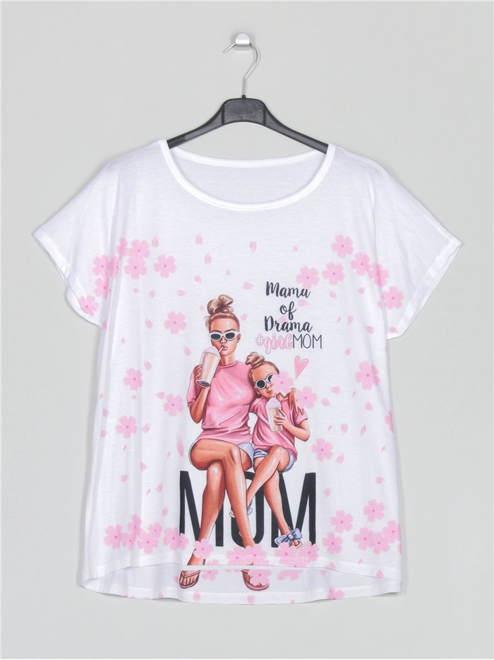Camiseta amplia estampada mama-flores