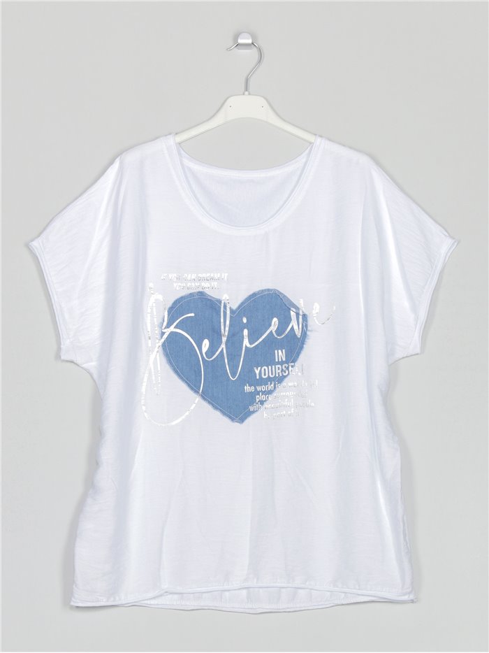 Camiseta amplia corazón blanco