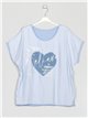 Camiseta amplia corazón azul-claro