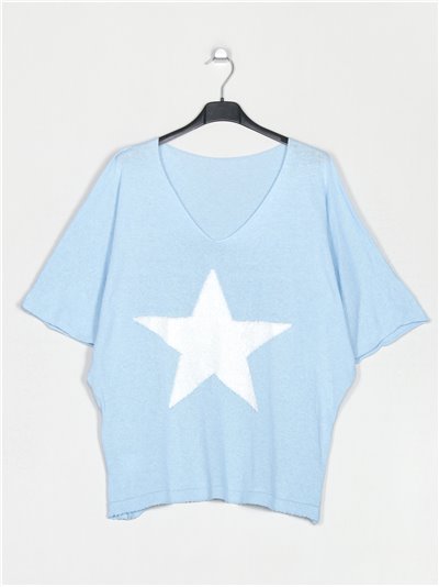 Oversized star sweater azul-claro