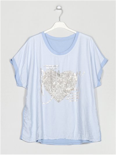 Heart t-shirt with sequins azul-claro