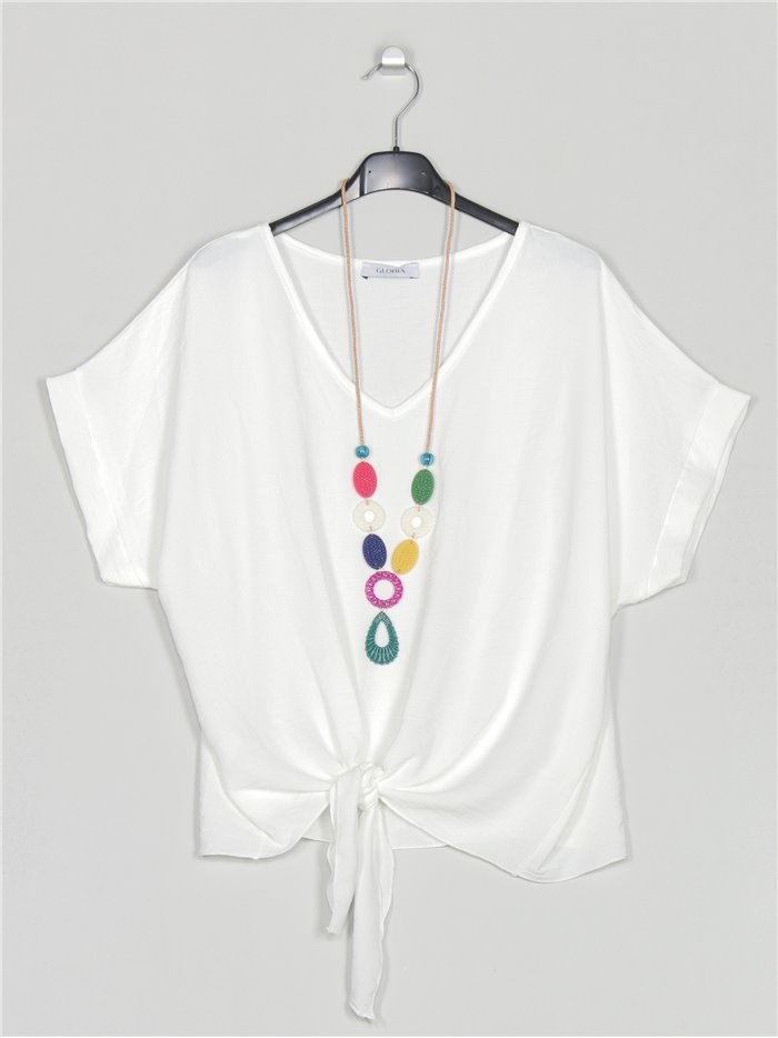 Oversized blouse with knots blanco