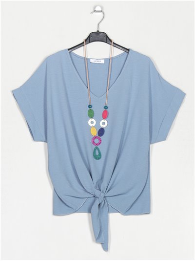 Oversized blouse with knots azul-vaquero