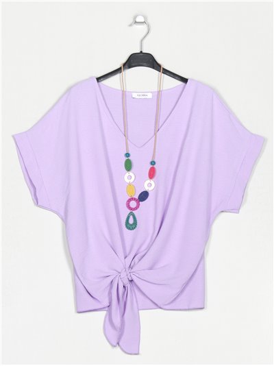 Oversized blouse with knots lila