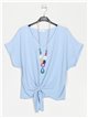 Oversized blouse with knots azul-claro