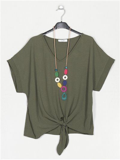 Oversized blouse with knots verde-militar