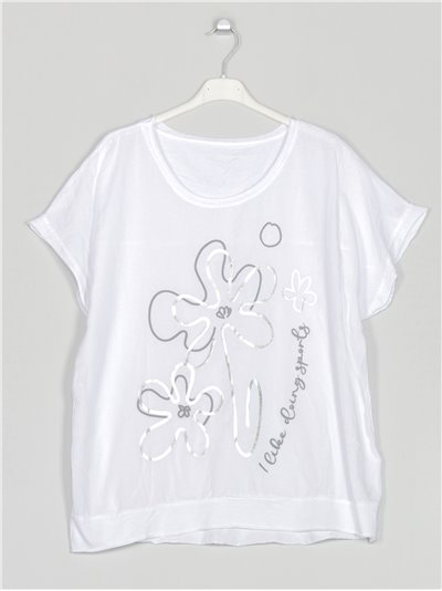Camiseta amplia flores blanco