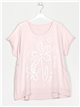 Camiseta amplia flores rosa-claro