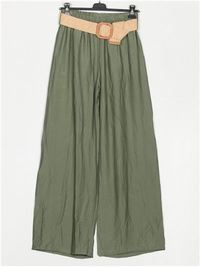Belted palazzo trousers verde-militar
