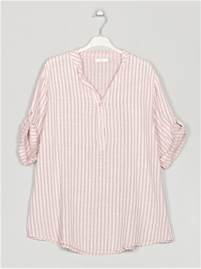 Linen effect striped blouse rosa-claro