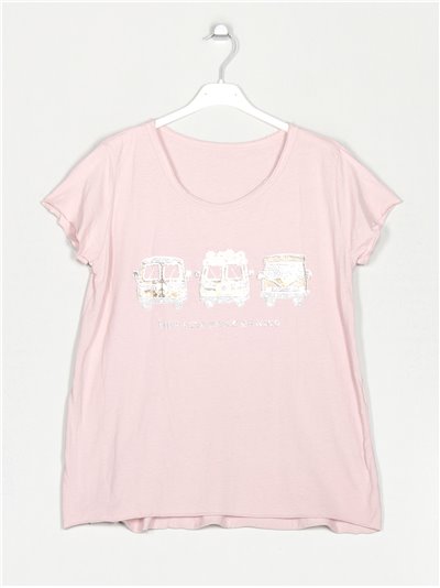 Printed t-shirt with rhinestone rosa-claro