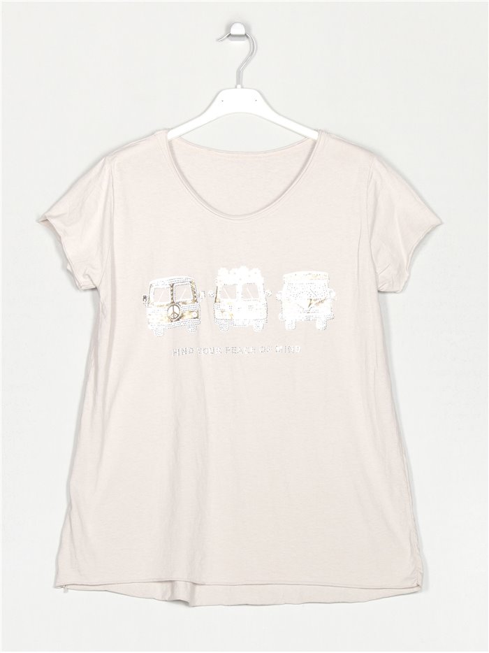 Printed t-shirt with rhinestone beis