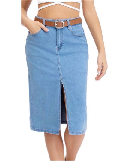 Belted denim midi skirt azul (38-48)