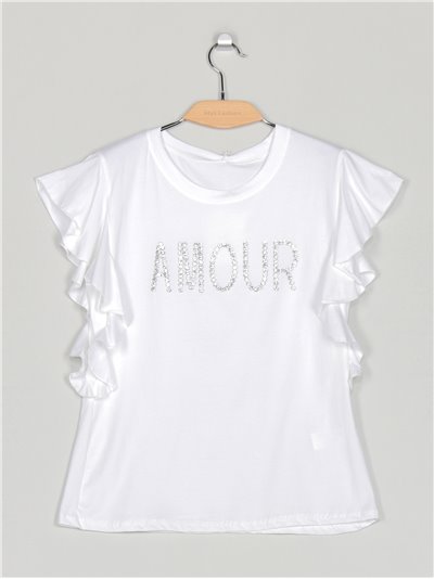 Amour t-shirt with rhinestone blanco (M/L-L/XL-XL/XXL)