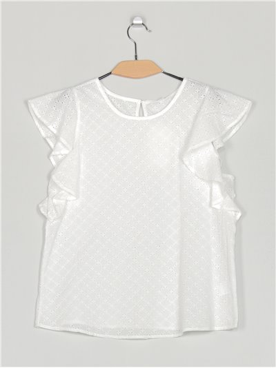 Blusa calada manga volantes blanco (M-L-XL-XXL)