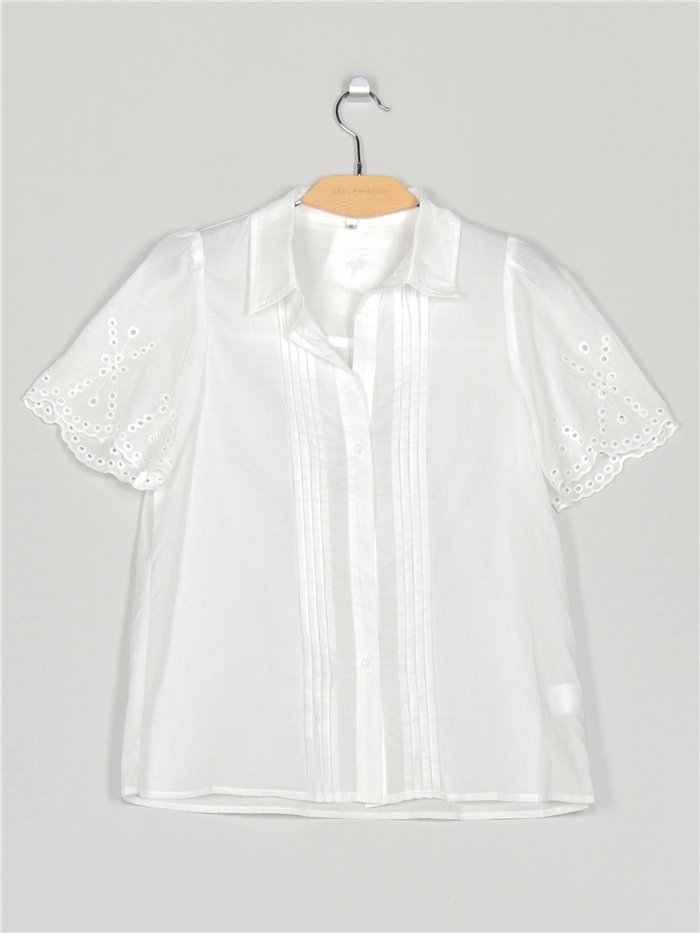Camisa calada pliegues blanco (M-L-XL-XXL)
