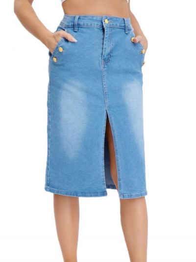 Denim midi skirt with buttons azul (40-52)