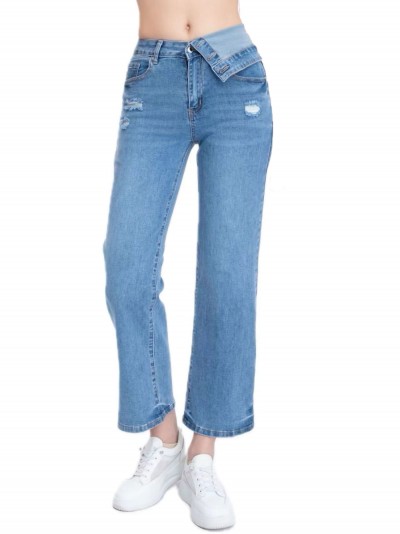 Jeans rectos tiro alto azul (XS-XL)