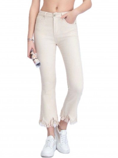 Frayed edge flare jeans beis (XS-XXL)