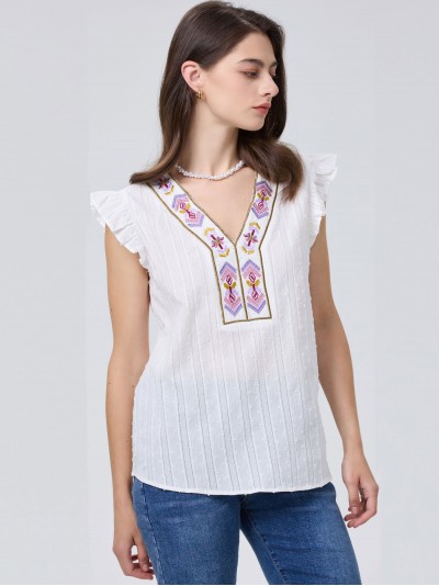 Embroidered plumeti blouse blanco (M-L-XL-XXL)