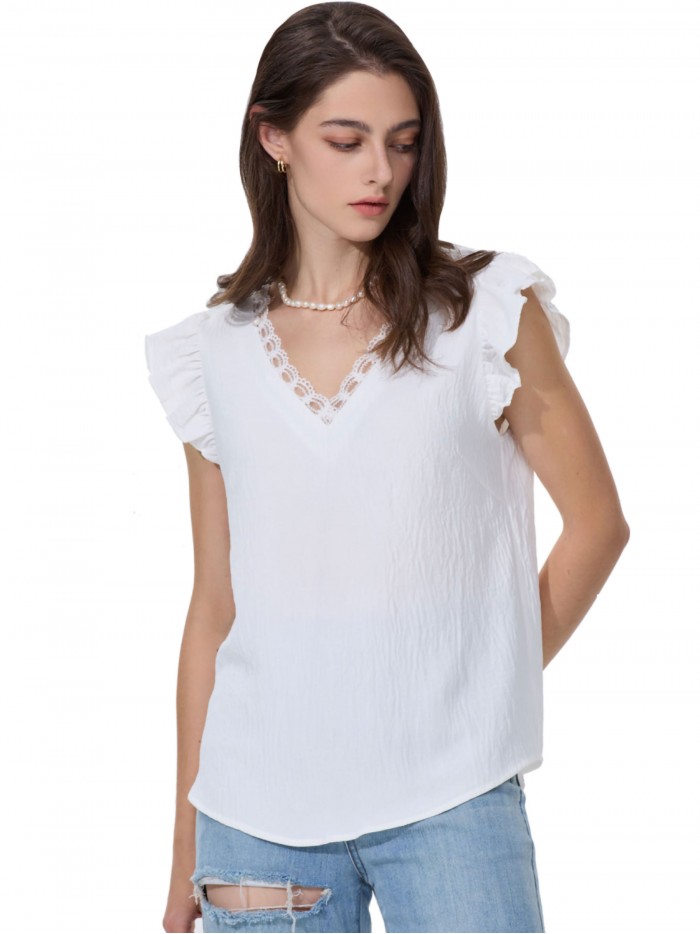 Flowing blouse with lace blanco (M-L-XL-XXL)