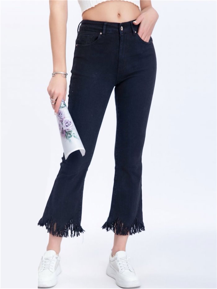 Frayed edge flare jeans negro (XS-XXL)