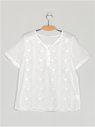 Embroidered floral blouse blanco (M-L-XL-XXL)