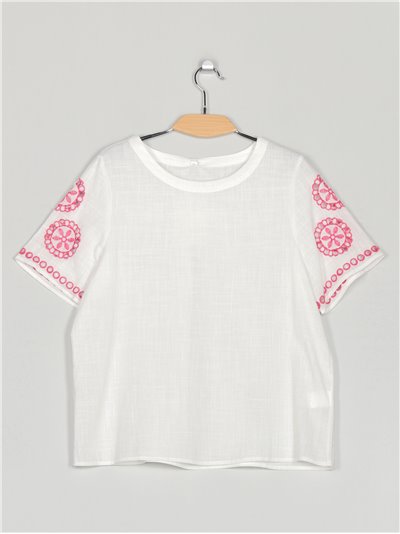 Embroidered linen effect blouse blanco (M-L-XL-XXL)