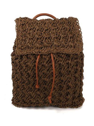 Raffia effect backpack with flap brown