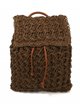 Raffia effect backpack with flap brown
