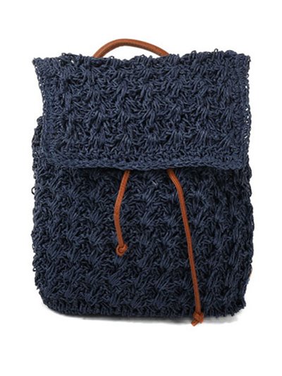 Raffia effect backpack with flap blue