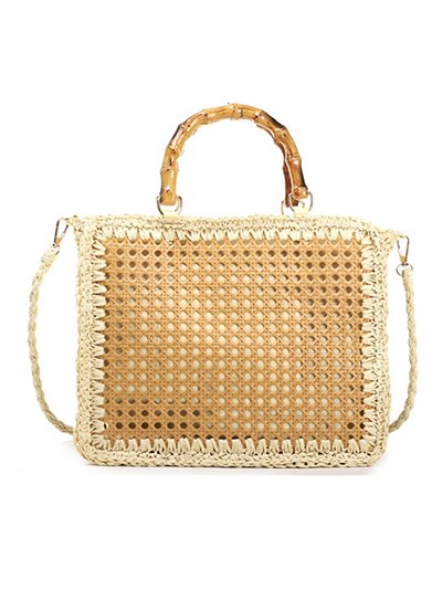 Raffia effect tote bag with handle detail beige