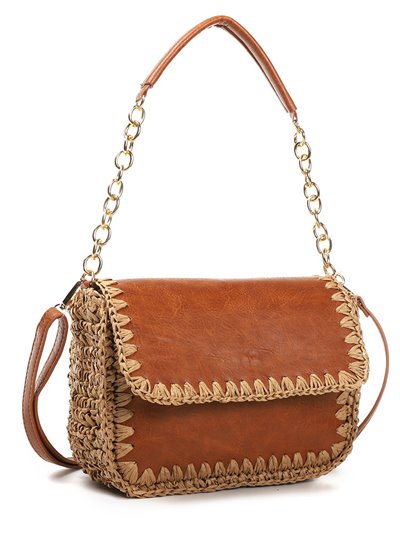 Contrast crossbody bag with flap l.brown