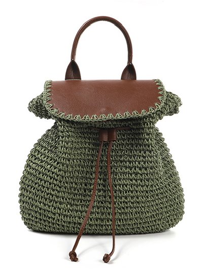 Raffia effect backpack with flap green