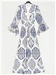 Printed maxi flowing dress with knots azul