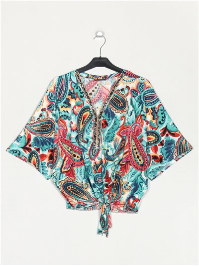 Printed blouse with knots turquesa