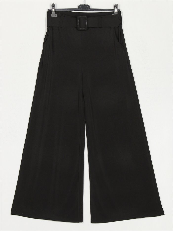 Belted elastic palazzo trousers negro