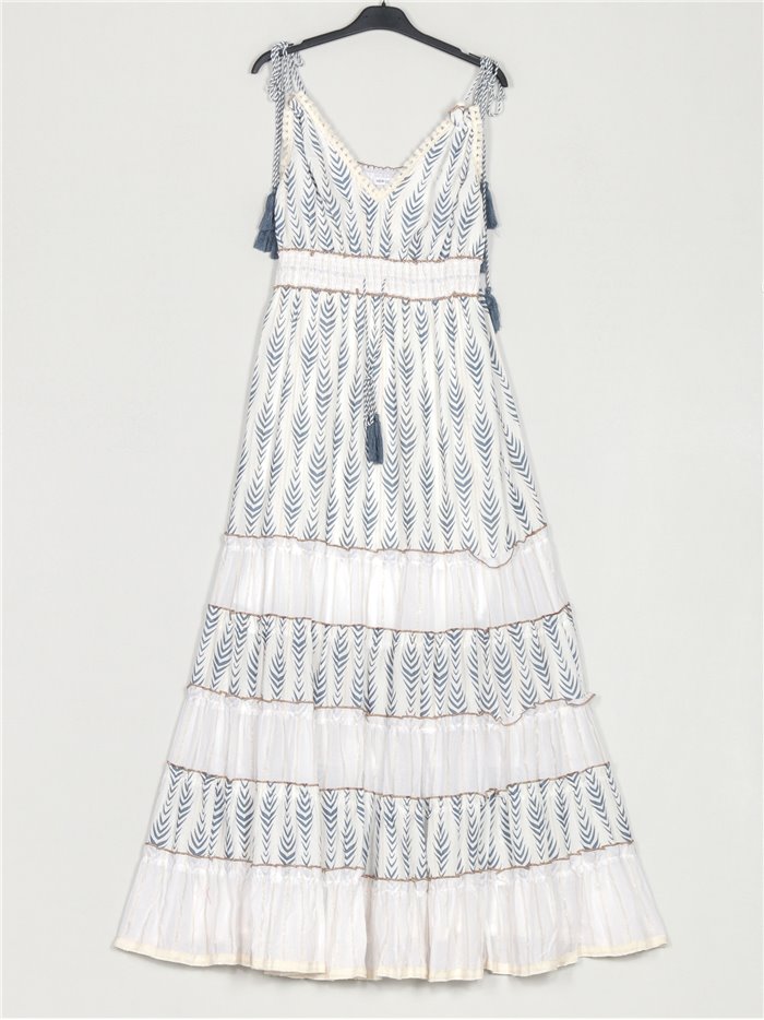 Maxi printed dress with ruffles azul