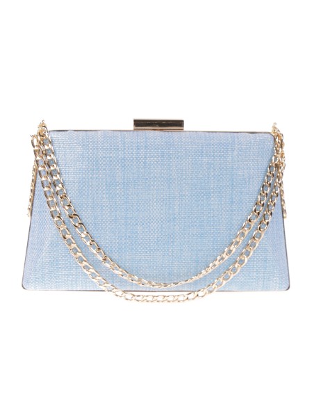 Clutch fiesta rafia cadena azul-claro