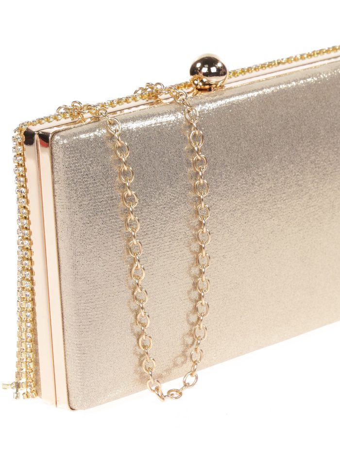 Clutch fiesta flecos pedrería oro