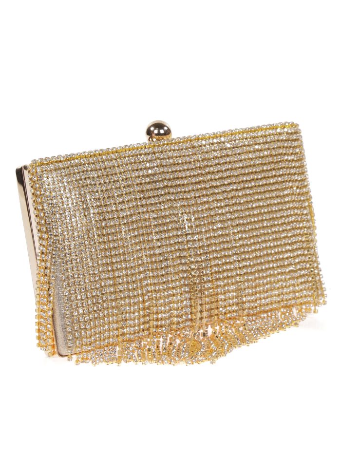 Clutch fiesta flecos pedrería oro