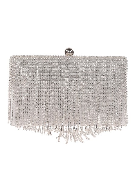 Clutch fiesta flecos pedrería plata