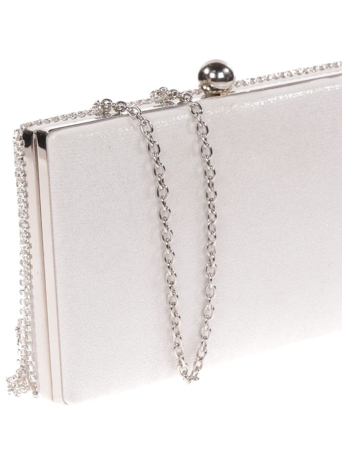 Clutch fiesta flecos pedrería plata